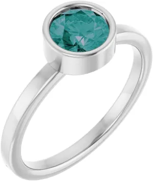 Platinum 6mm Round Shape Lab-Grown Alexandrite Solitaire Fashion Ring Fine Jewelry For Women Gifts For Her, Size 7