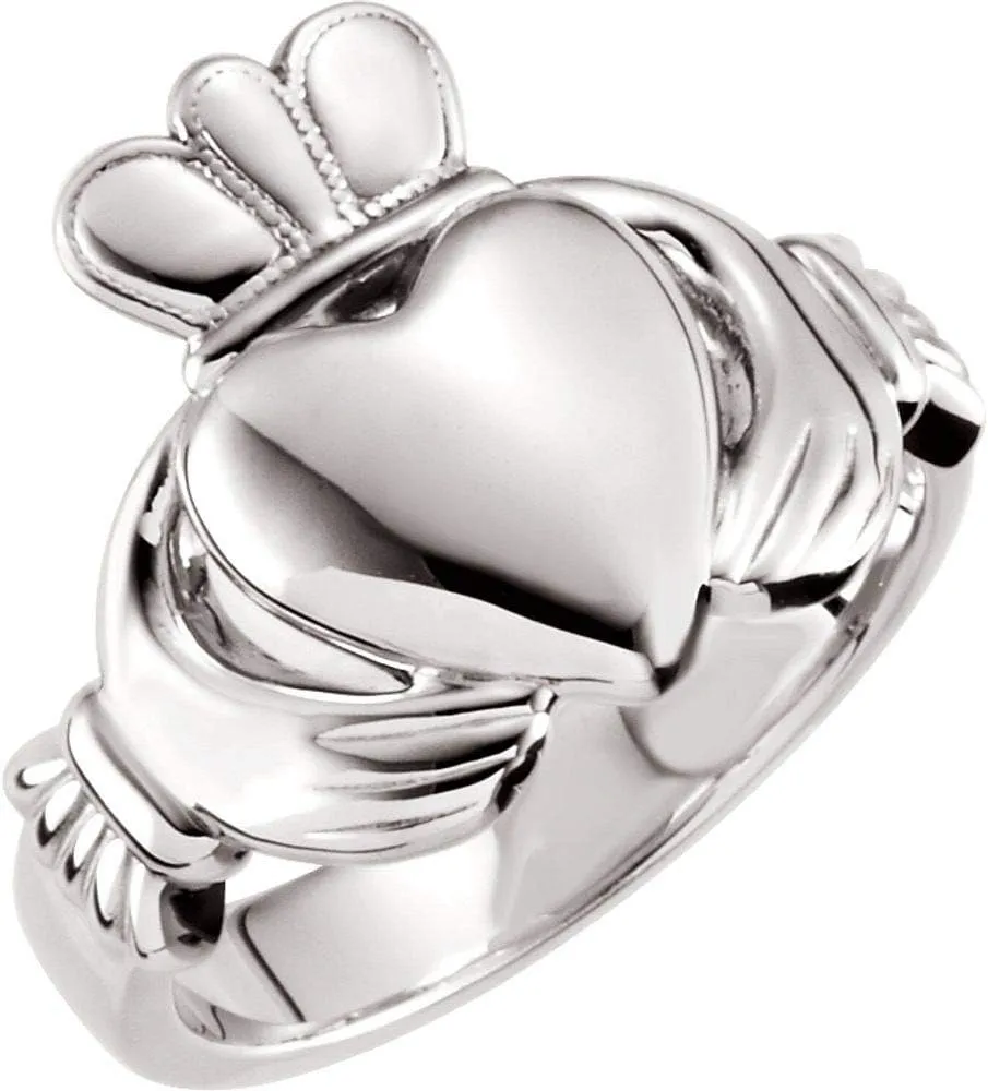 Platinum 8.5mm Claddagh Band Ring Fine Jewelry For Women Gifts For Her, Size 8