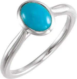 Platinum 8x6mm Oval Shape Cabochon Turquoise Fashion Solitaire Ring Fine Jewelry For Women Gifts For Her, Size 7