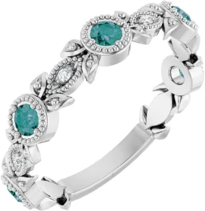 Platinum Alexandrite and .03 cttw Diamond Accented Leaf Fashion Ring Fine Jewelry For Women Gifts For Her, Size 7