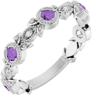 Platinum Amethyst and .03 cttw Diamond Accented Leaf Fashion Ring Fine Jewelry For Women Gifts For Her, Size 7