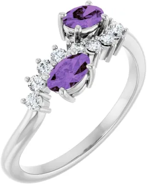 Platinum Amethyst and 1/5 cttw Diamond 2 Two-Stone Fashion Ring Fine Jewelry For Women Gifts For Her, Size 7