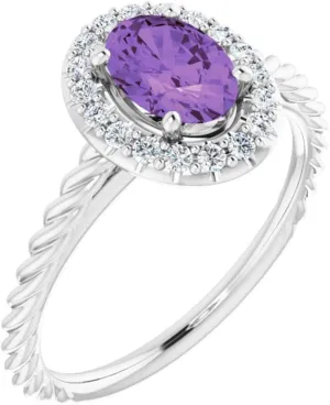 Platinum Amethyst and 1/6 cttw Diamond Halo-Style Fashion Ring Fine Jewelry For Women Gifts For Her, Size 7