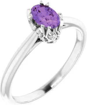 Platinum Amethyst Solitaire Fashion Ring Fine Jewelry For Women Gifts For Her, Size 7