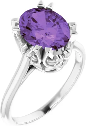 Platinum Amethyst Solitaire Fashion Ring Fine Jewelry For Women Gifts For Her, Size 7