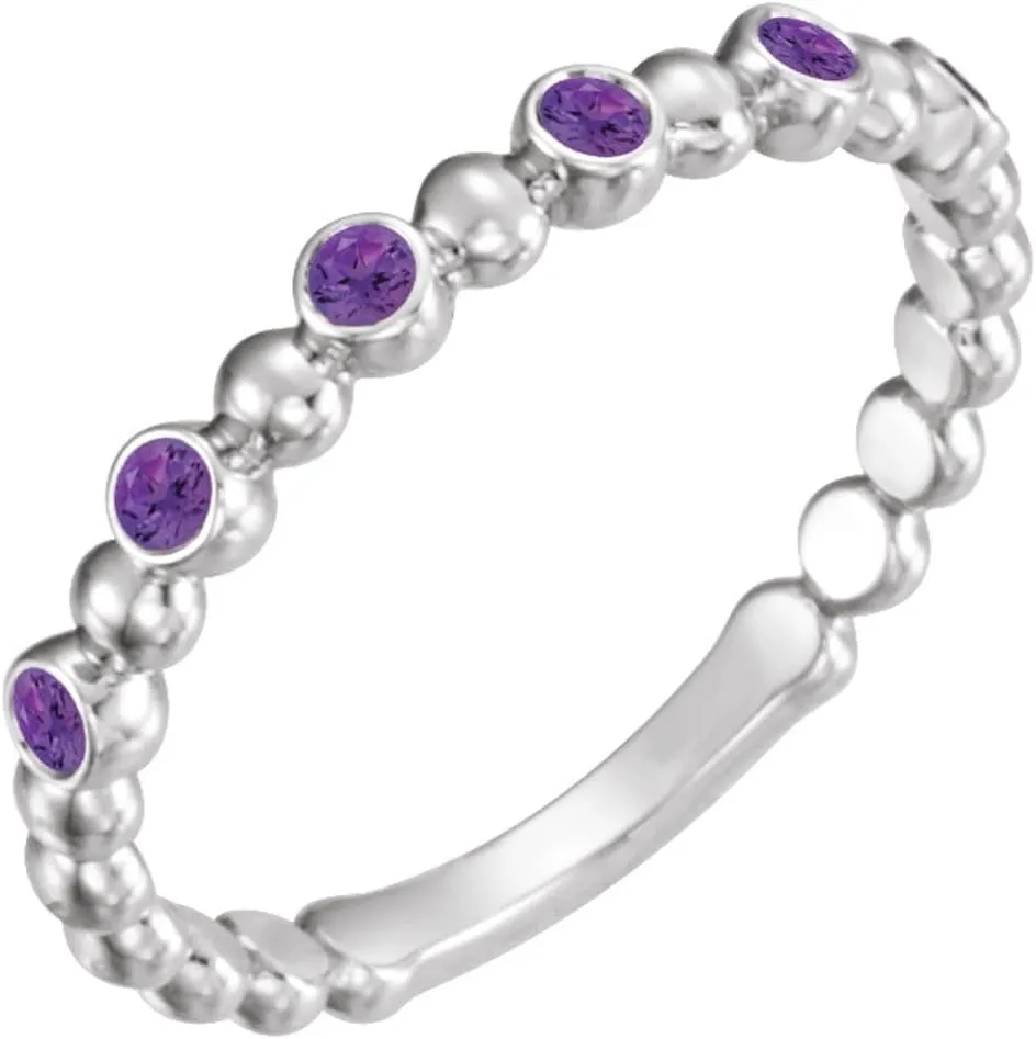 Platinum Amethyst Stackable Fashion Ring Fine Jewelry For Women Gifts For Her, Size 7