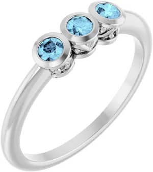 Platinum Aquamarine 3 Three-Stone Bezel-Set Fashion Ring Fine Jewelry For Women Gifts For Her, Size 7