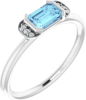 Platinum Aquamarine and .02 cttw Diamond Stackable Fashion Ring Fine Jewelry For Women Gifts For Her, Size 7