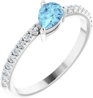 Platinum Aquamarine and 1/6 cttw Diamond Stackable Fashion Ring Fine Jewelry For Women Gifts For Her, Size 7