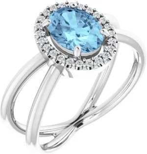 Platinum Aquamarine and 1/8 cttw Diamond Halo-Style Fashion Ring Fine Jewelry For Women Gifts For Her, Size 7