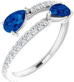 Platinum Blue Sapphire and 1/3 cttw Diamond 2 Two-Stone Bypass Fashoin Ring Fine Jewelry For Women Gifts For Her, Size 7