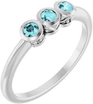 Platinum Blue Zircon 3 Three-Stone Bezel-Set Fashion Ring Fine Jewelry For Women Gifts For Her, Size 7