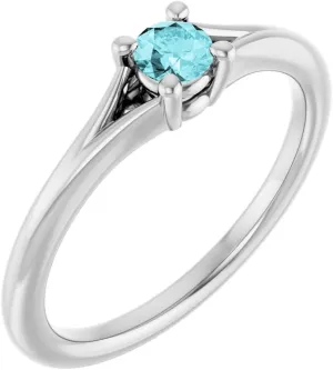 Platinum Blue Zircon Small Solitaire Fashion Ring Fine Jewelry For Women Gifts For Her, Size 3