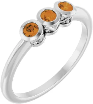 Platinum Citrine 3 Three-Stone Bezel-Set Fashion Ring Fine Jewelry For Women Gifts For Her, Size 7