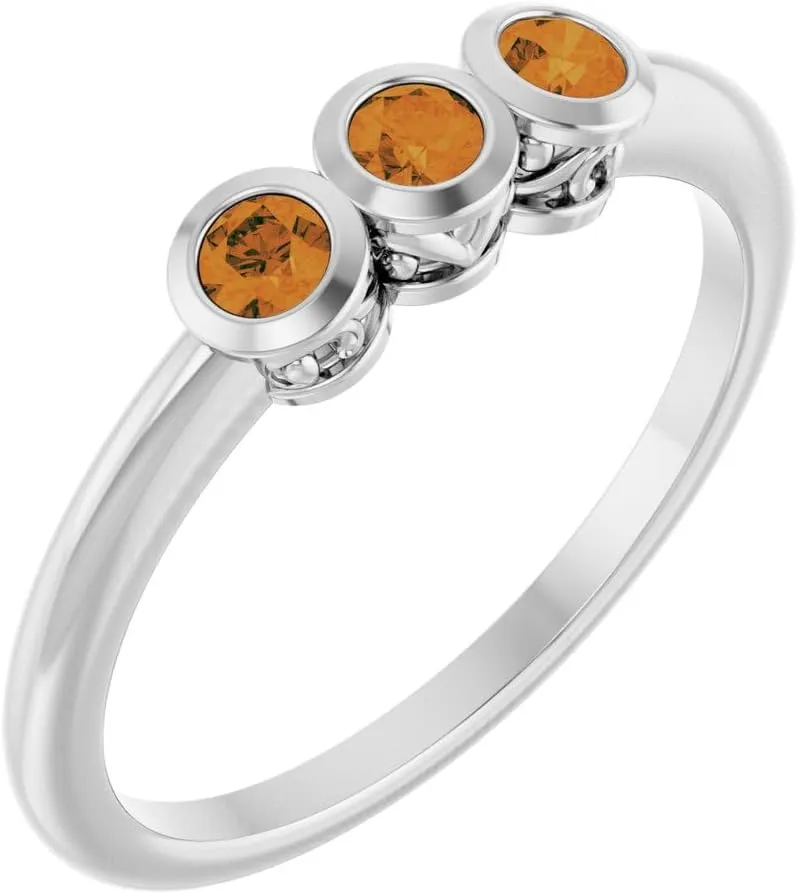 Platinum Citrine 3 Three-Stone Bezel-Set Fashion Ring Fine Jewelry For Women Gifts For Her, Size 7