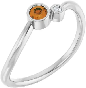 Platinum Citrine and .015 cttw Diamond 2 Two-Stone Fashion Ring Fine Jewelry For Women Gifts For Her, Size 7