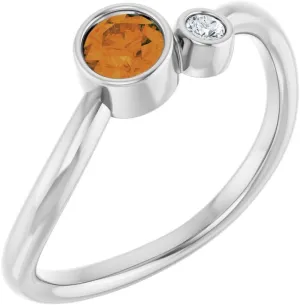 Platinum Citrine and .03 cttw Diamond 2 Two-Stone Fashion Ring Fine Jewelry For Women Gifts For Her, Size 7