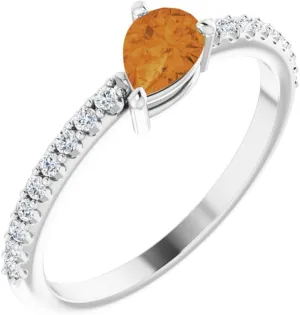 Platinum Citrine and 1/6 cttw Diamond Stackable Fashion Ring Fine Jewelry For Women Gifts For Her, Size 7