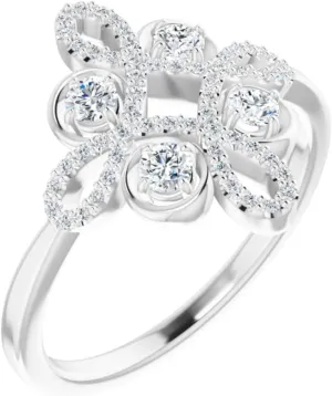 Platinum Diamond Accented Clover Fashion Ring Fine Jewelry For Women Gifts For Her (3/8 cttw), Size 7