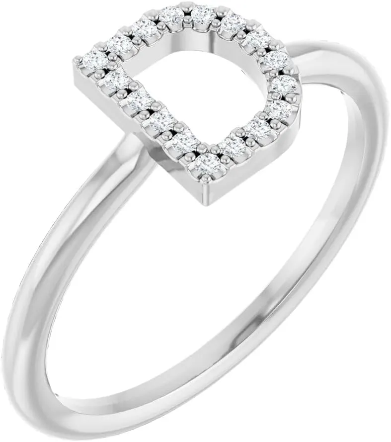 Platinum Diamond Initial D Stackable Fashion Ring Fine Jewelry For Women Gifts For Her (.06 cttw), Size 7