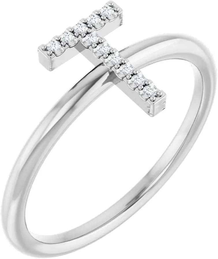 Platinum Diamond Initial T Stackable Fashion Ring Fine Jewelry For Women Gifts For Her (.04 cttw), Size 7