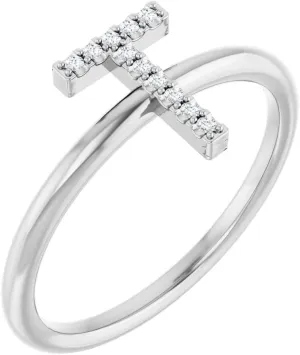 Platinum Diamond Initial T Stackable Fashion Ring Fine Jewelry For Women Gifts For Her (.04 cttw), Size 7