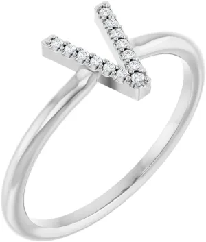 Platinum Diamond Initial V Stackable Fashion Ring Fine Jewelry For Women Gifts For Her (.04 cttw), Size 7