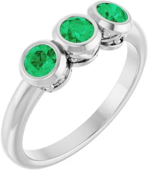 Platinum Emerald 3 Three-Stone Bezel-Set Fashion Ring Fine Jewelry For Women Gifts For Her, Size 7