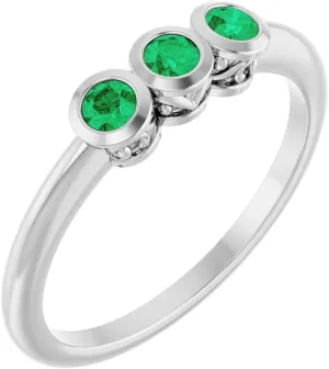 Platinum Emerald 3 Three-Stone Bezel-Set Fashion Ring Fine Jewelry For Women Gifts For Her, Size 7