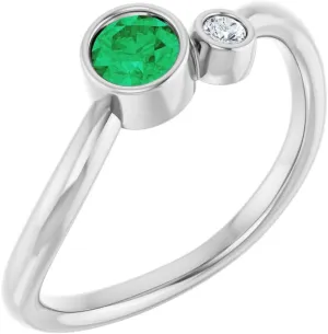 Platinum Emerald and .03 cttw Diamond 2 Two-Stone Fashion Ring Fine Jewelry For Women Gifts For Her, Size 7