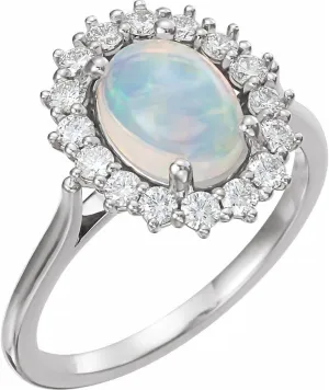Platinum Ethiopian Opal and 3/8 cttw Diamond Halo-Style Fashion Ring Fine Jewelry For Women Gifts For Her, Size 7