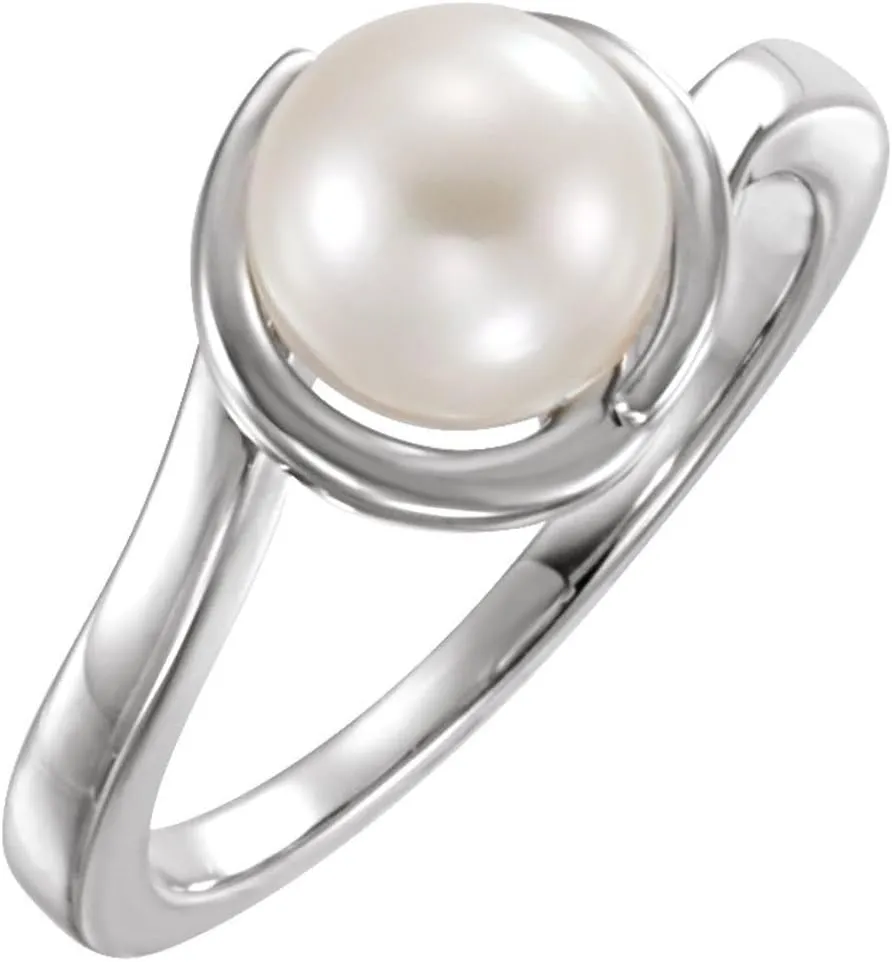 Platinum Freshwater Cultured Pearl Solitaire Bypass Fashoin Ring Fine Jewelry For Women Gifts For Her, Size 7