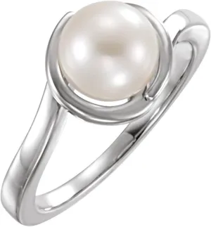 Platinum Freshwater Cultured Pearl Solitaire Bypass Fashoin Ring Fine Jewelry For Women Gifts For Her, Size 7