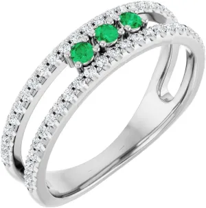 Platinum Lab-Grown Emerald and 1/4 cttw Diamond Negative Space Fashion Ring Fine Jewelry For Women Gifts For Her, Size 7