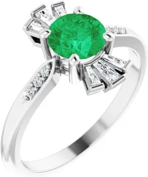 Platinum Lab-Grown Emerald and 1/6 cttw Diamond Accented Fashion Ring Fine Jewelry For Women Gifts For Her, Size 7