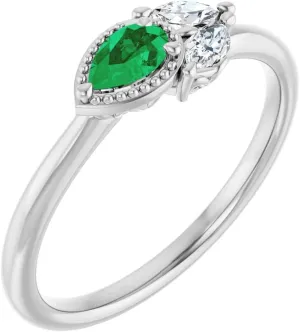 Platinum Lab-Grown Emerald and 1/8 cttw Diamond Accented Fashion Ring Fine Jewelry For Women Gifts For Her, Size 7