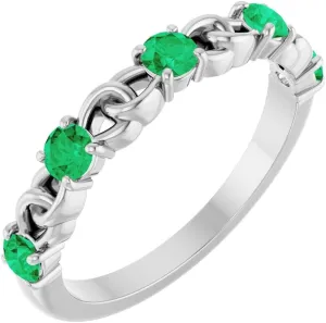 Platinum Lab-Grown Emerald Stackable Link Fashion Ring Fine Jewelry For Women Gifts For Her, Size 7