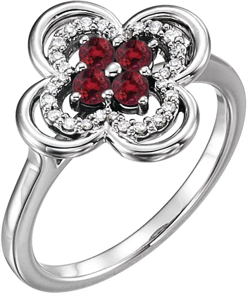 Platinum Lab-Grown Ruby and 1/10 cttw Diamond Fashion Ring Fine Jewelry For Women Gifts For Her, Size 7