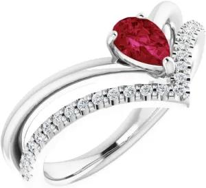 Platinum Lab-Grown Ruby and 1/6 cttw Diamond Negative Space Fashion Ring Fine Jewelry For Women Gifts For Her, Size 7