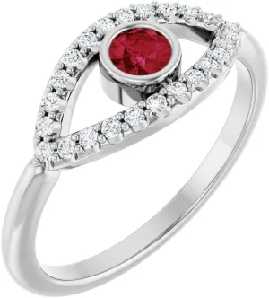 Platinum Lab-Grown Ruby and White Sapphire Evil Eye Religious Fashion Ring Fine Jewelry For Women Gifts For Her, Size 7