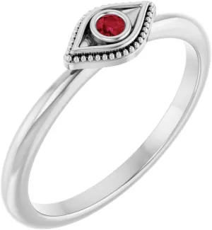 Platinum Lab-Grown Ruby Stackable Evil Eye Religious Spiritual Fashion Ring with Matte Finish Fine Jewelry For Women Gifts For Her, Size 7