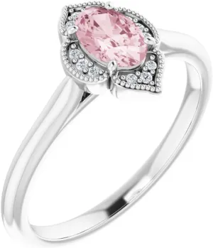 Platinum Morganite and .03 cttw Diamond Halo-Style Fashion Ring Fine Jewelry For Women Gifts For Her, Size 7