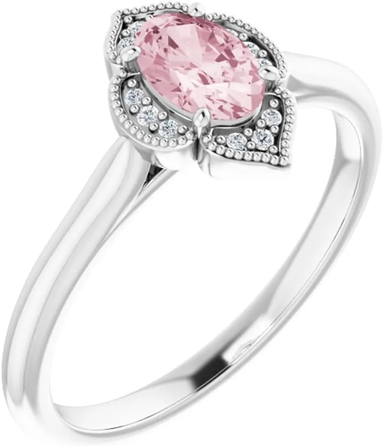 Platinum Morganite and .03 cttw Diamond Halo-Style Fashion Ring Fine Jewelry For Women Gifts For Her, Size 7