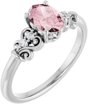 Platinum Morganite and .04 cttw Diamond Accented Fashion Ring Fine Jewelry For Women Gifts For Her, Size 7
