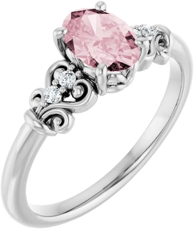 Platinum Morganite and .04 cttw Diamond Accented Fashion Ring Fine Jewelry For Women Gifts For Her, Size 7