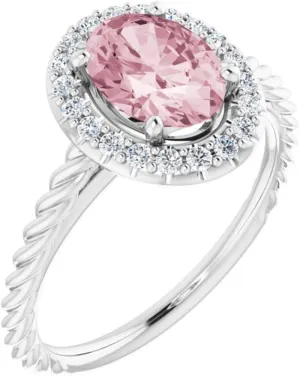 Platinum Morganite and 1/6 cttw Diamond Halo-Style Fashion Ring Fine Jewelry For Women Gifts For Her, Size 7