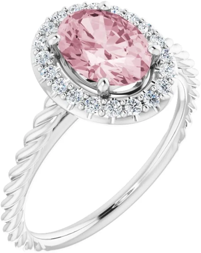 Platinum Morganite and 1/6 cttw Diamond Halo-Style Fashion Ring Fine Jewelry For Women Gifts For Her, Size 7