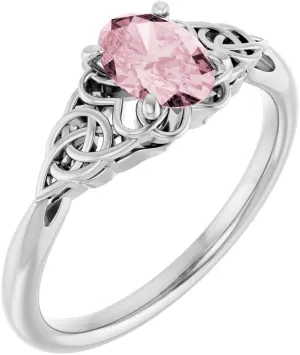 Platinum Morganite Celtic-Inspired Solitaire Fashion Ring Fine Jewelry For Women Gifts For Her, Size 7
