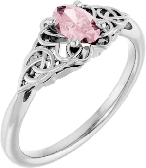 Platinum Morganite Celtic-Inspired Solitaire Fashion Ring Fine Jewelry For Women Gifts For Her, Size 7