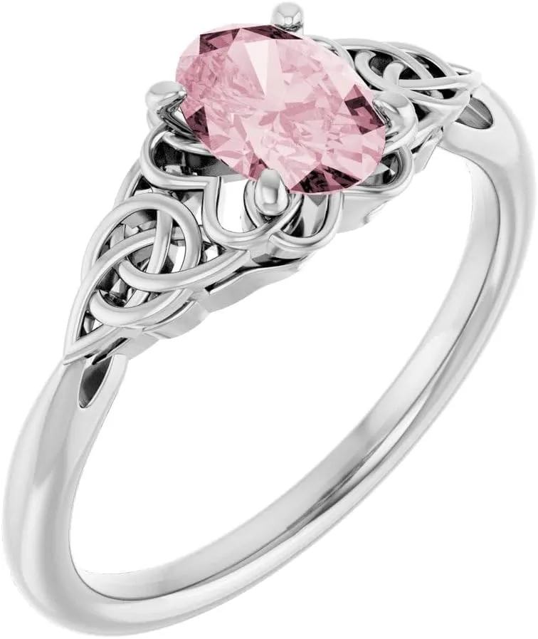 Platinum Morganite Celtic-Inspired Solitaire Fashion Ring Fine Jewelry For Women Gifts For Her, Size 7